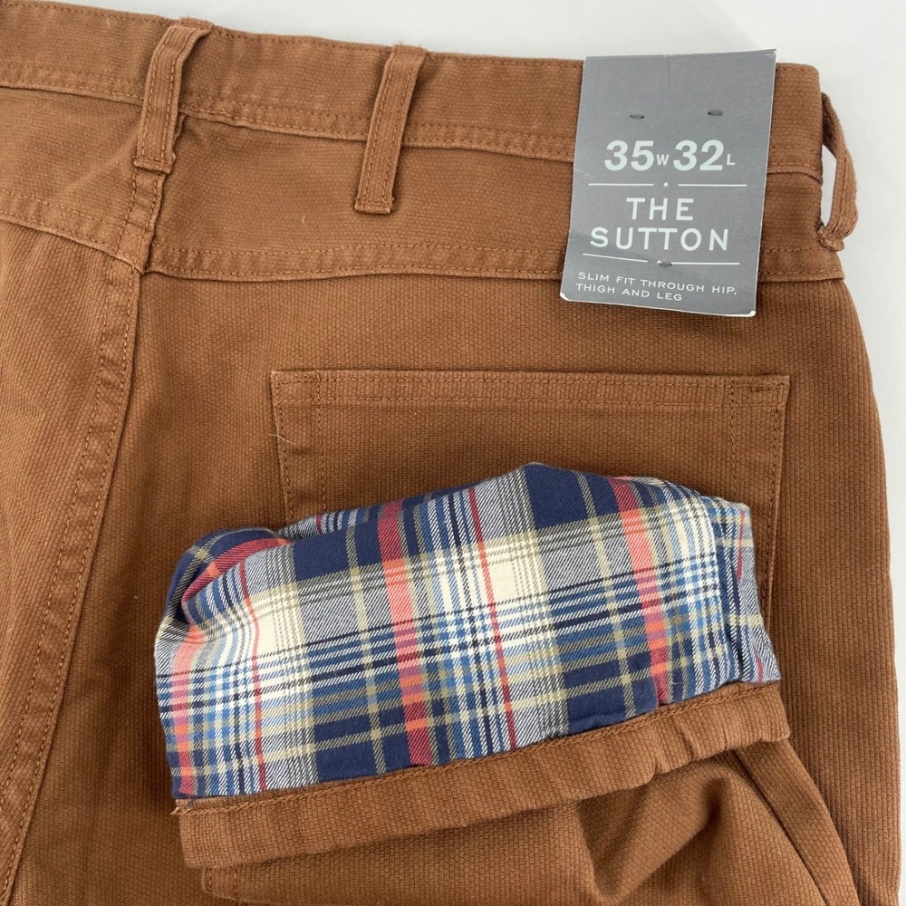J.Crew The Sutton Slim Fit Flannel Lined Pants Brown Men's Size 35x32 NEW